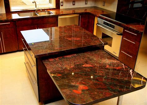 fun tile backsplash | Red granite countertops, Granite countertops ...