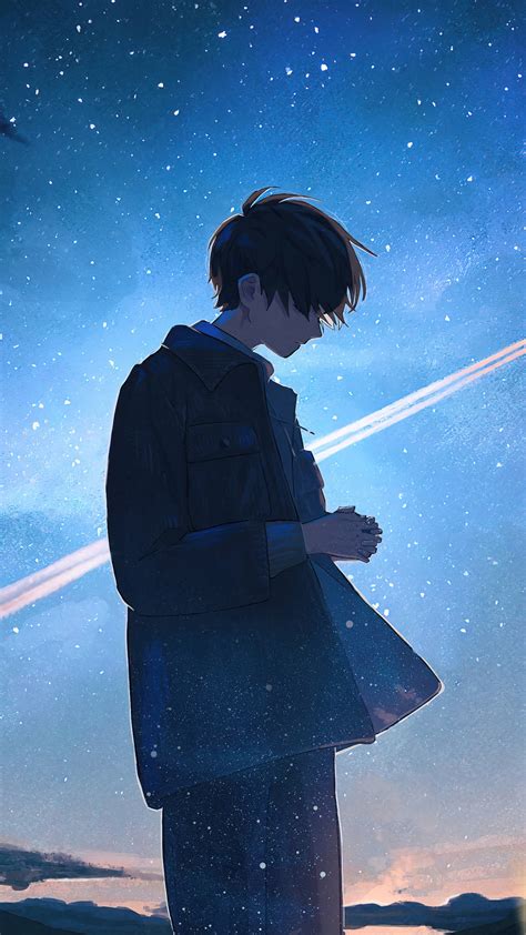 Download Starry Sky Anime Boy Sad Aesthetic Wallpaper | Wallpapers.com