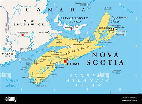 Nova Scotia, Maritime and Atlantic province of Canada, political map ...