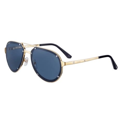 Cartier - Aviator – Brushed Golden Metal Blue Lenses - Santos de ...