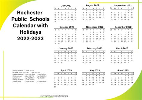 Rochester Public Schools Calendar with Holidays 2022-2023