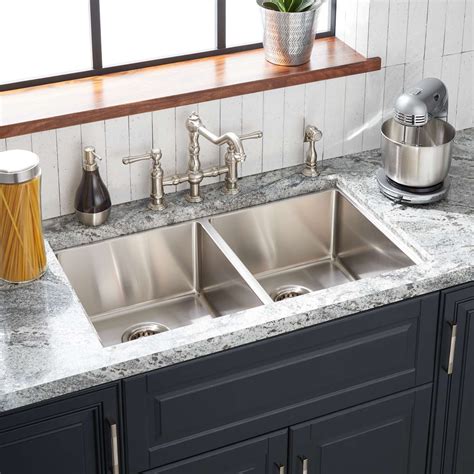 33" Ortega Double-Bowl Stainless Steel Undermount Sink - 4-Hole ...