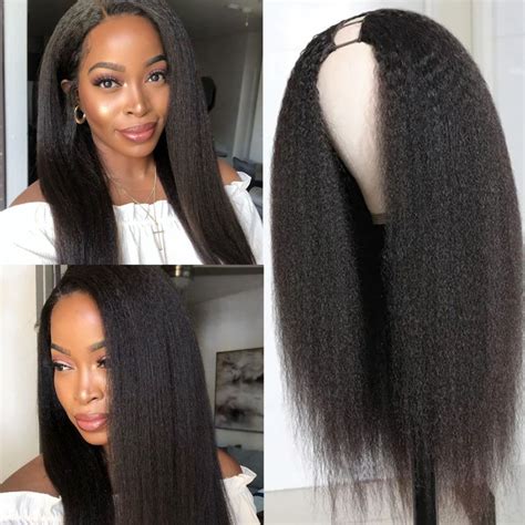 Brazilian Kinky Straight Hair Wigs Human Hair Yaki U Part Wig 150% ...