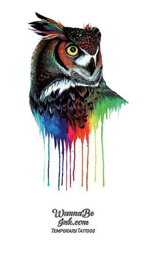 Colorful Horned Owl Best Temporary Tattoos - Etsy