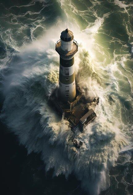 Premium AI Image | an aerial look at the ocean storm hitting lighthouse ...