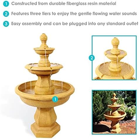 Sunnydaze Tropical 3-Tier Outdoor Garden Water Fountain, Backyard and ...