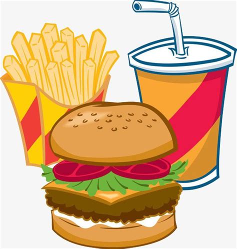 a hamburger and french fries with a drink on the side, transparent ...