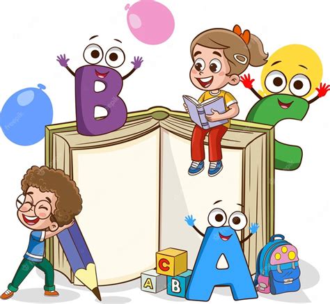 Premium Vector | A cartoon of children reading a book with the letter b ...