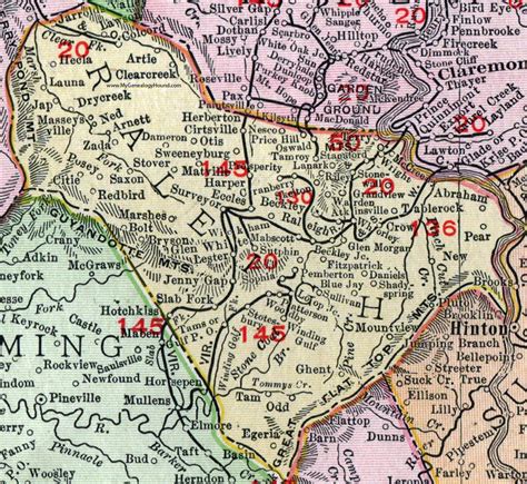 Raleigh County, West Virginia, 1911, Map, Beckley, Glen Morgan, Sophia ...