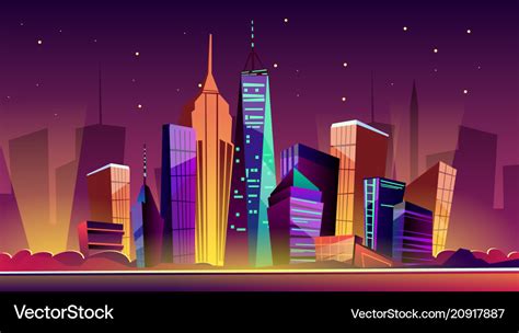 New york night cityscape cartoon Royalty Free Vector Image