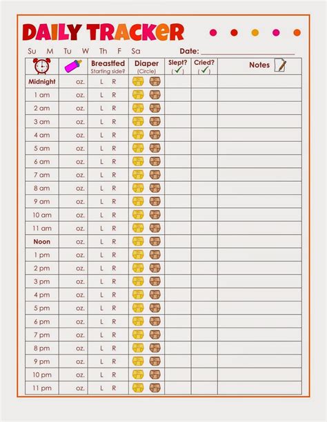 Printable Daily Tracker Page for infant or baby: Record feedings ...