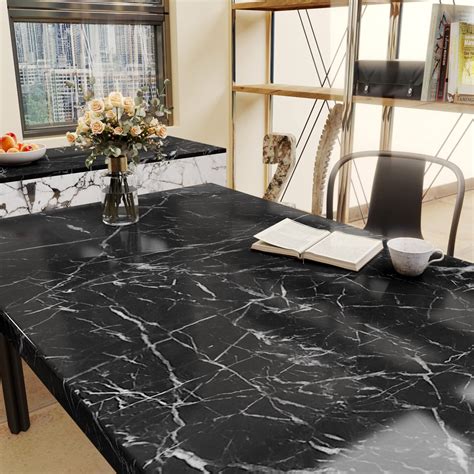 Buy Yenhome 120 X 24 Inch Black Marble Contact Paper Black Marquina ...