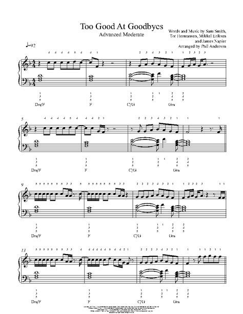 Too Good At Goodbyes by Sam Smith Sheet Music & Lesson | Advanced Level