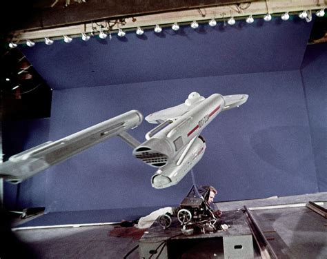 Studio model Enterprise being filmed on blue screen for original Star ...