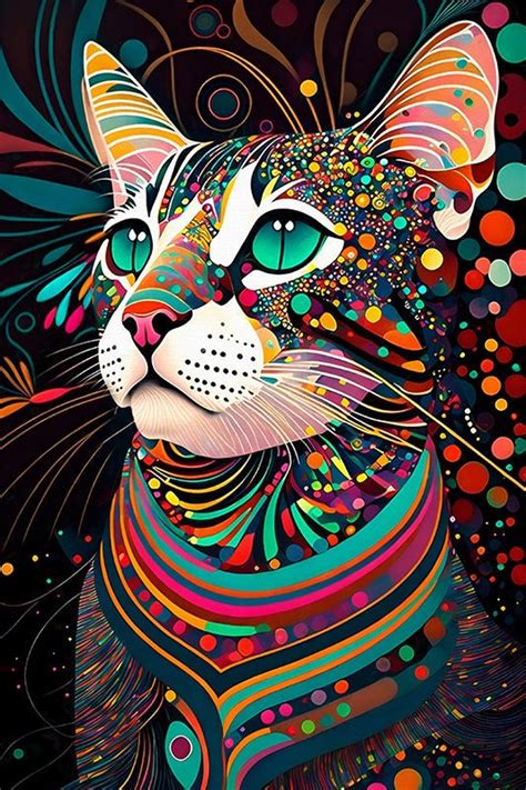 Colorful Cat Art, Abstract Cat Art, Colorful Cats, Psychedelic Cats ...