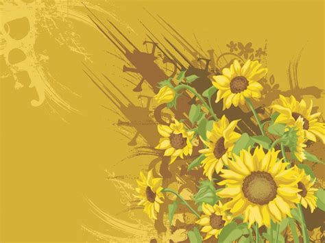 Sunflowers Design Powerpoint Templates - Brown, Flowers, Green, Orange ...