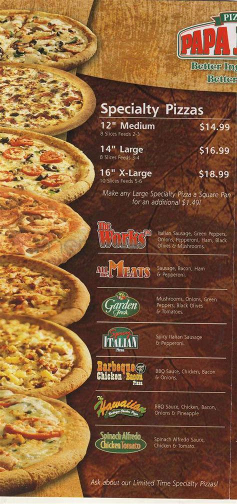 Menu of Papa John's Pizza in Ironton, OH 45638