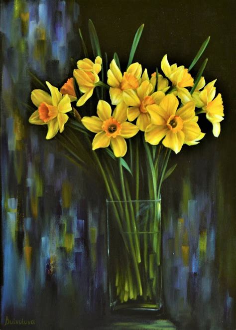 Yellow daffodils in a vase Painting | Painting, Daffodils, Yellow daffodils