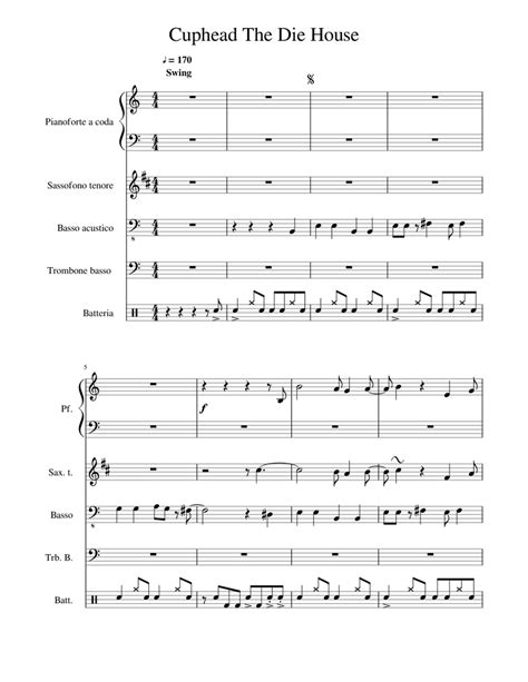 Cuphead The Die House Sheet music for Piano, Tenor Saxophone, Bass ...