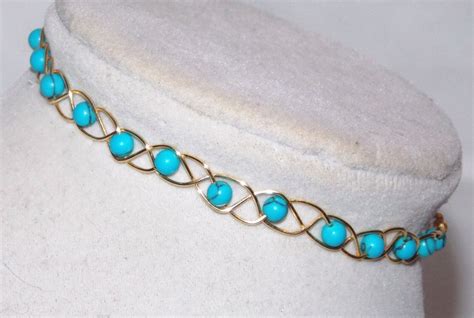 Genuine Turquoise 14kt Gold Filled Choker, Gold Celtic Braid Turquoise ...