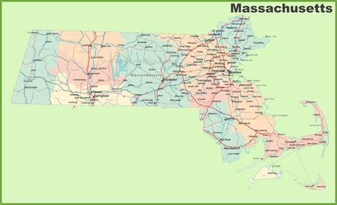 Massachusetts Map With Cities And Towns On It