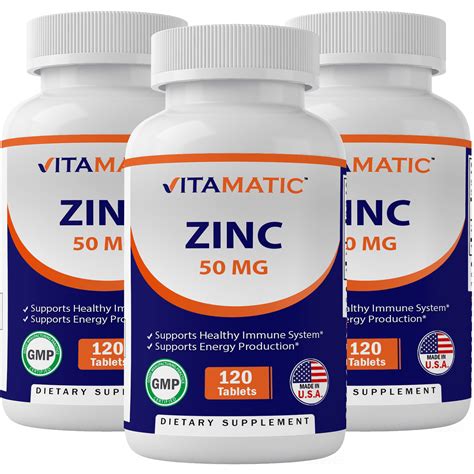 3 Pack - Vitamatic Zinc Supplement 50 mg 120 Tablets (Zinc vitamin ...