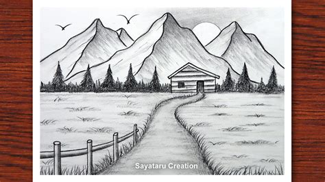 How to draw Sunset in Mountain with pencil, Sayataru Creation Drawing ...