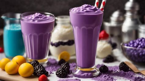 Premium AI Image | A glass of Grimace Shake on the table with ingredients