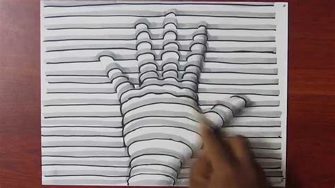 How to Draw a 3D Hand with Lines on Paper - Easy Trick Art ~ FIRST ...