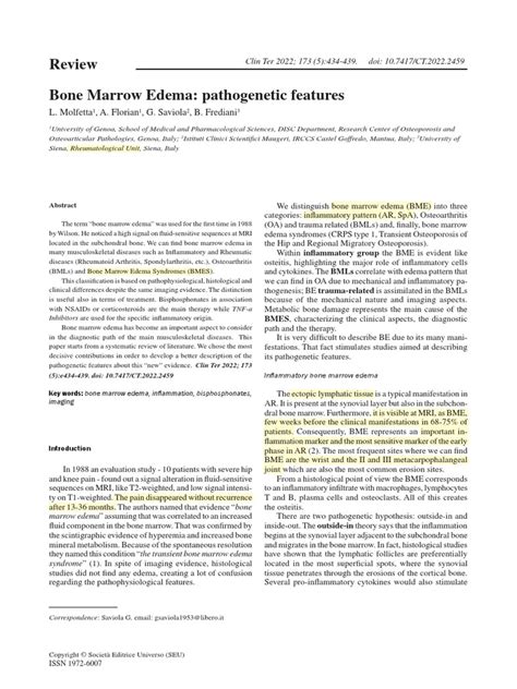 Bone Marrow Edema: Pathogenetic Features | PDF | Magnetic Resonance ...