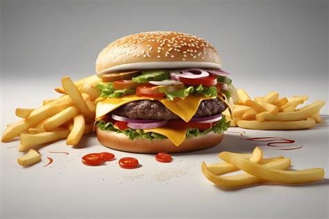 Premium Photo | A Burger with French fries