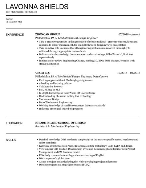 Mechanical Design Engineer Resume Sample - Strategietechnik Blog