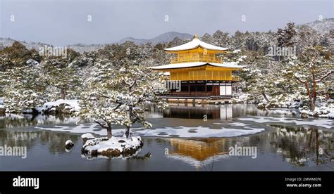 Snowy Kinkaku-ji Temple in winter. Famous tourist attraction in Kyoto ...