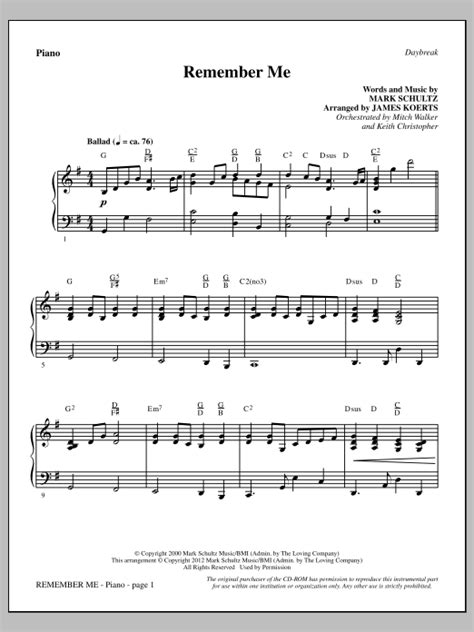 Remember Me - Piano | Sheet Music Direct