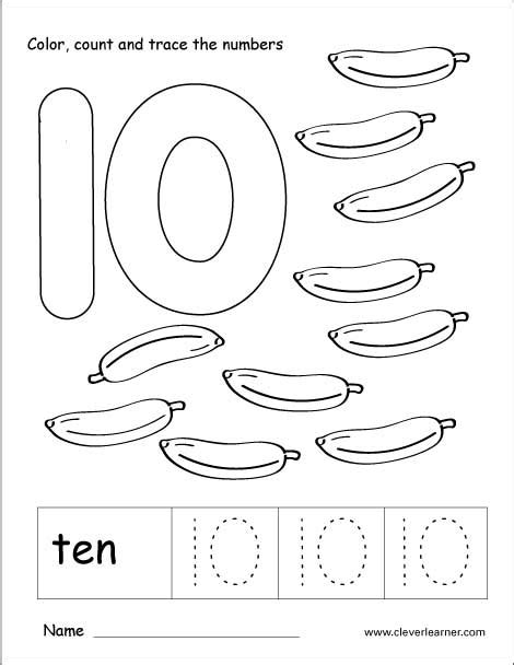 Number ten writing, counting and identification printable worksheets ...