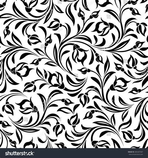 Vector Seamless Black White Floral Pattern Stock Vector (Royalty Free ...