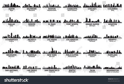 Incredible Set Usa City Skyline 30 Stock Vector (Royalty Free) 96603511 ...