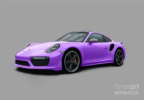 Porsche 911 Turbo S Sketch - Purple Edition Digital Art by Steve Kidd ...