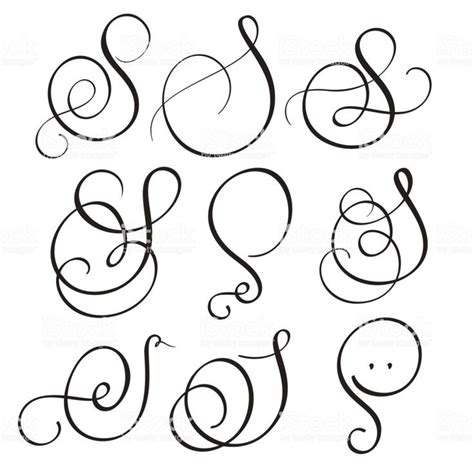 set of art calligraphy letter S with flourish of vintage decorative ...