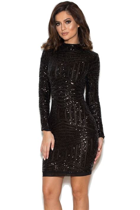 Clothing : Bodycon Dresses : 'Zouita' Black Embellished Glitter Dress ...