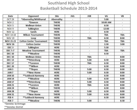 Southland High School Basketball Schedule - MySlaton.com