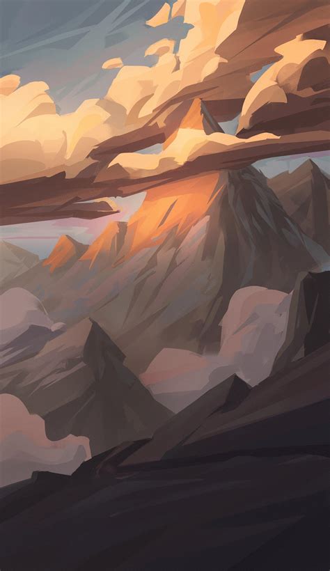 Sunset in the mountains - digital painting - 2.5k x 4.3 k pixels : r/Art