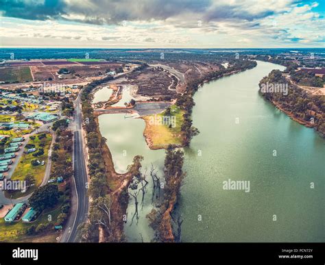 Aerial view of Murray River and the town Berri in South Australia Stock ...