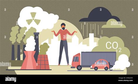 Air pollution environmental problem vector illustration. Cartoon man in ...