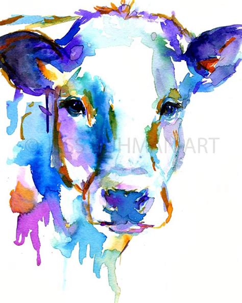 Cow Watercolor Print Animal Watercolor Cow Painting Print | Etsy