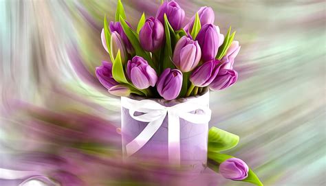 Purple Tulips, Box, Tulips, Graphic, Bouquet, HD wallpaper | Peakpx