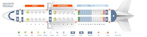 Seat map of the Airbus A321 American Airlines