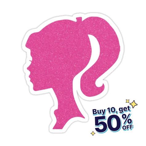 a pink sticker with the silhouette of a woman's head and text buy 10 ...