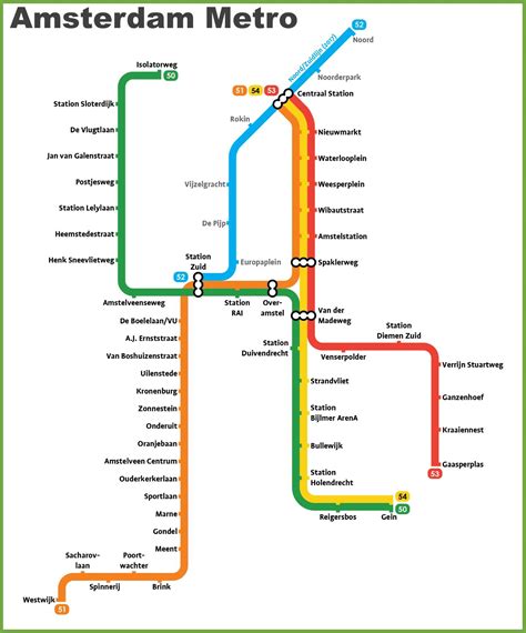 Amsterdam metro map - Map Amsterdam metro (Netherlands)