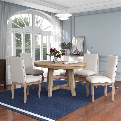 Buy Merax Dining Table Set, 5-Piece Farmhouse Dining Table and Chairs ...